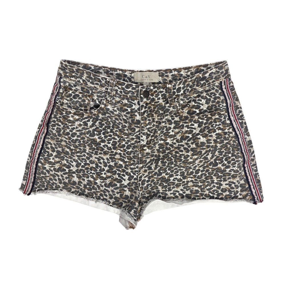 Chelsea & Violet High-Rise Cheeta Print Raw Hem Denim Shorts‎ Women's Size 29